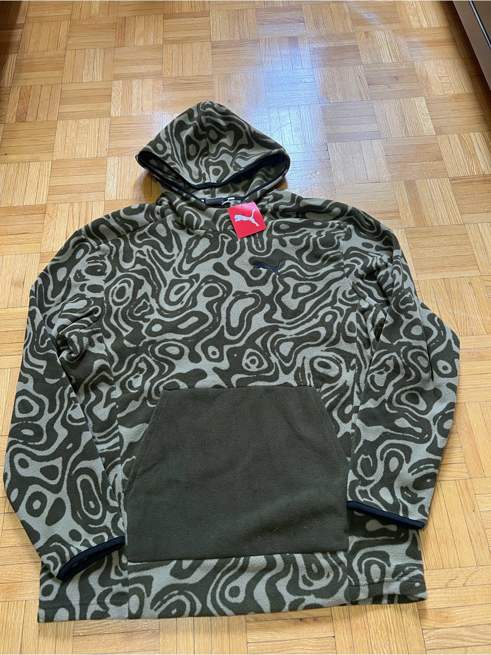 Puma Olive Green & Dark Green Camo-Pattern Fleece Hoodie